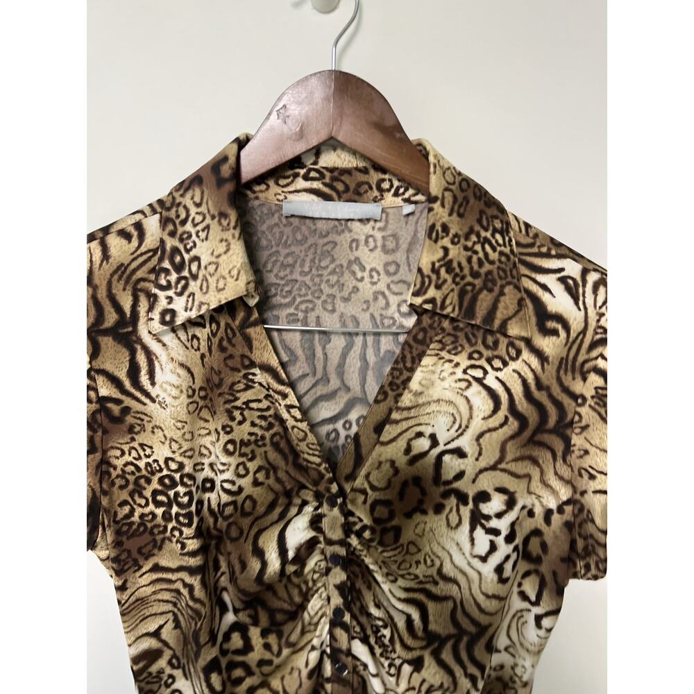 Vintage 90s Y2K Ruched Animal Print Cap Sleeve Top Large Button Up Grunge Goth - Picture 5 of 15